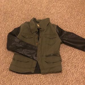 Army green and leather jacket